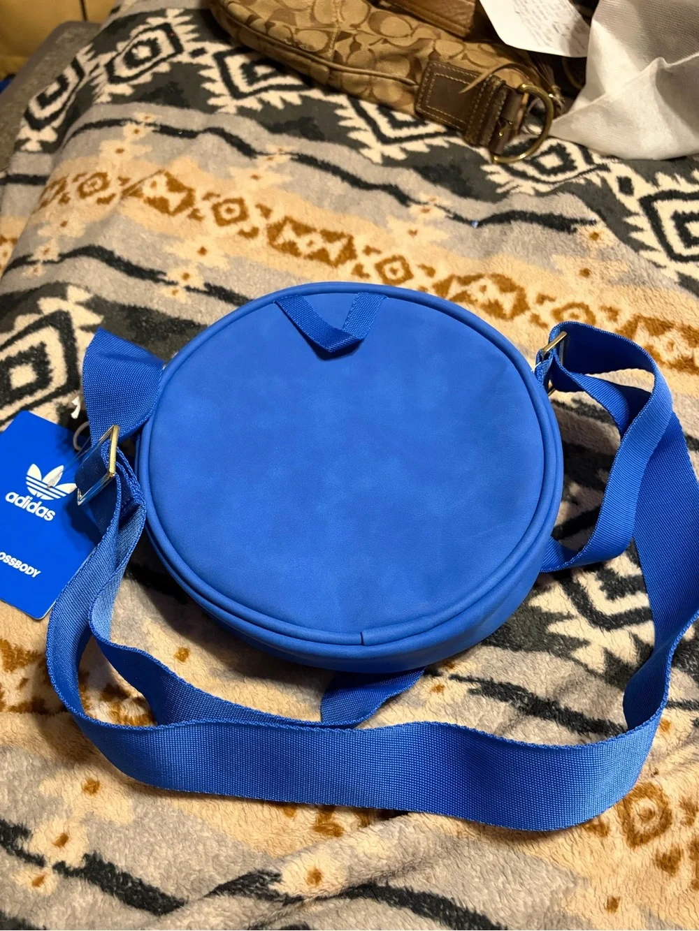 adidas NWT Royal Blue Round Crossbody Messenger Bag with Black Stripe